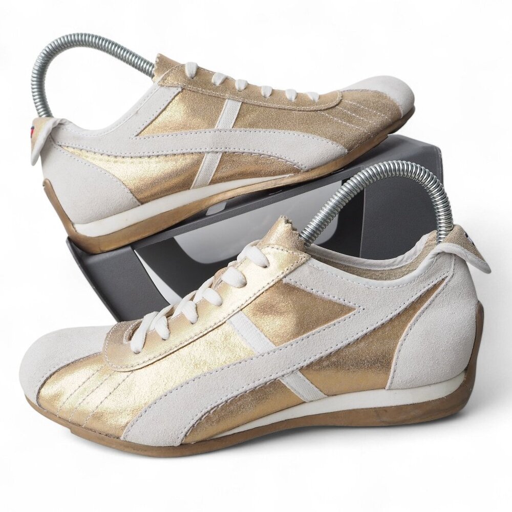 Tommy Girl Tommy Hilfiger VTG Casual Sneakers Women's 6.5-7 Cream Metallic Gold